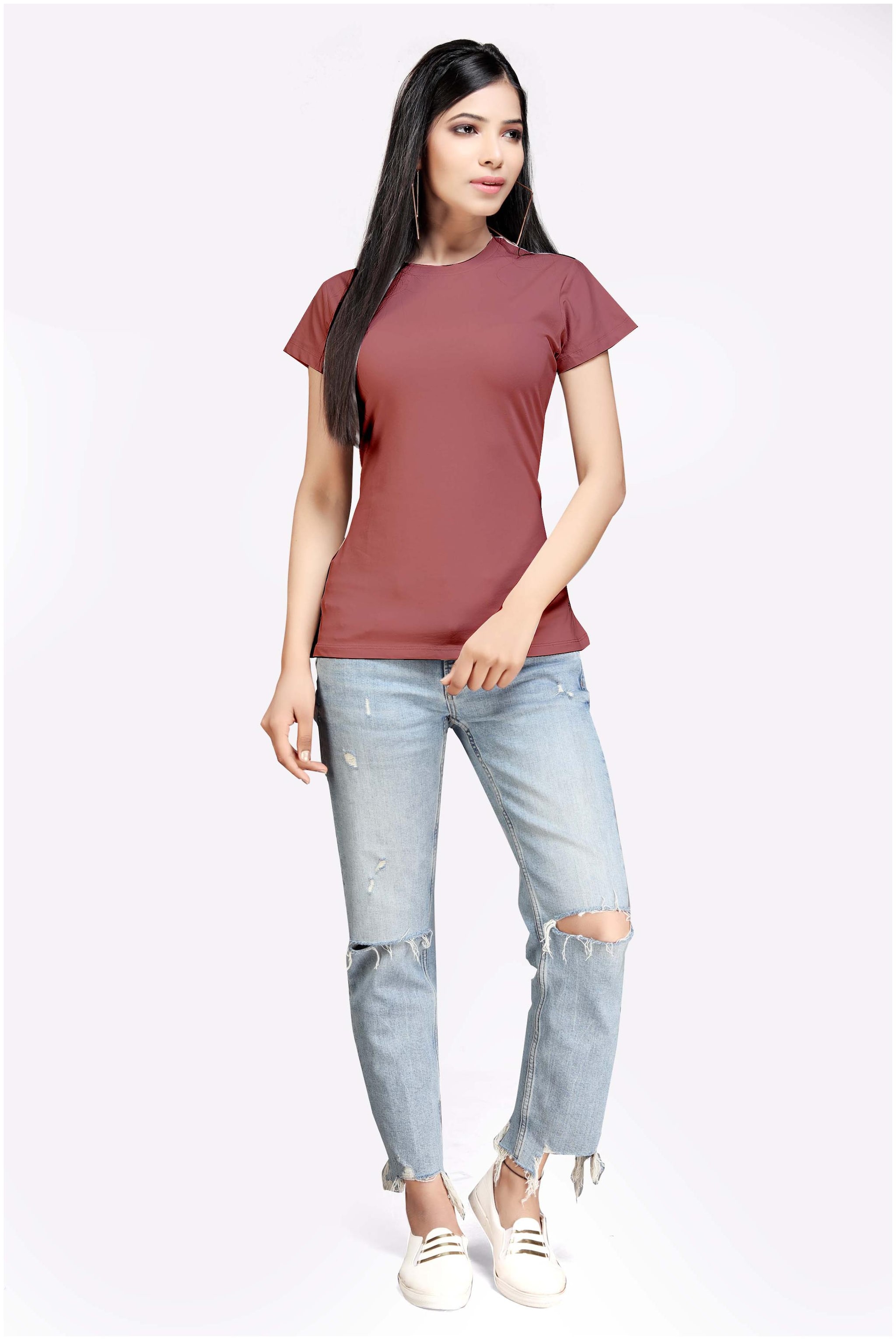 

comfort wear Women Maroon Regular fit Round neck Cotton T shirt