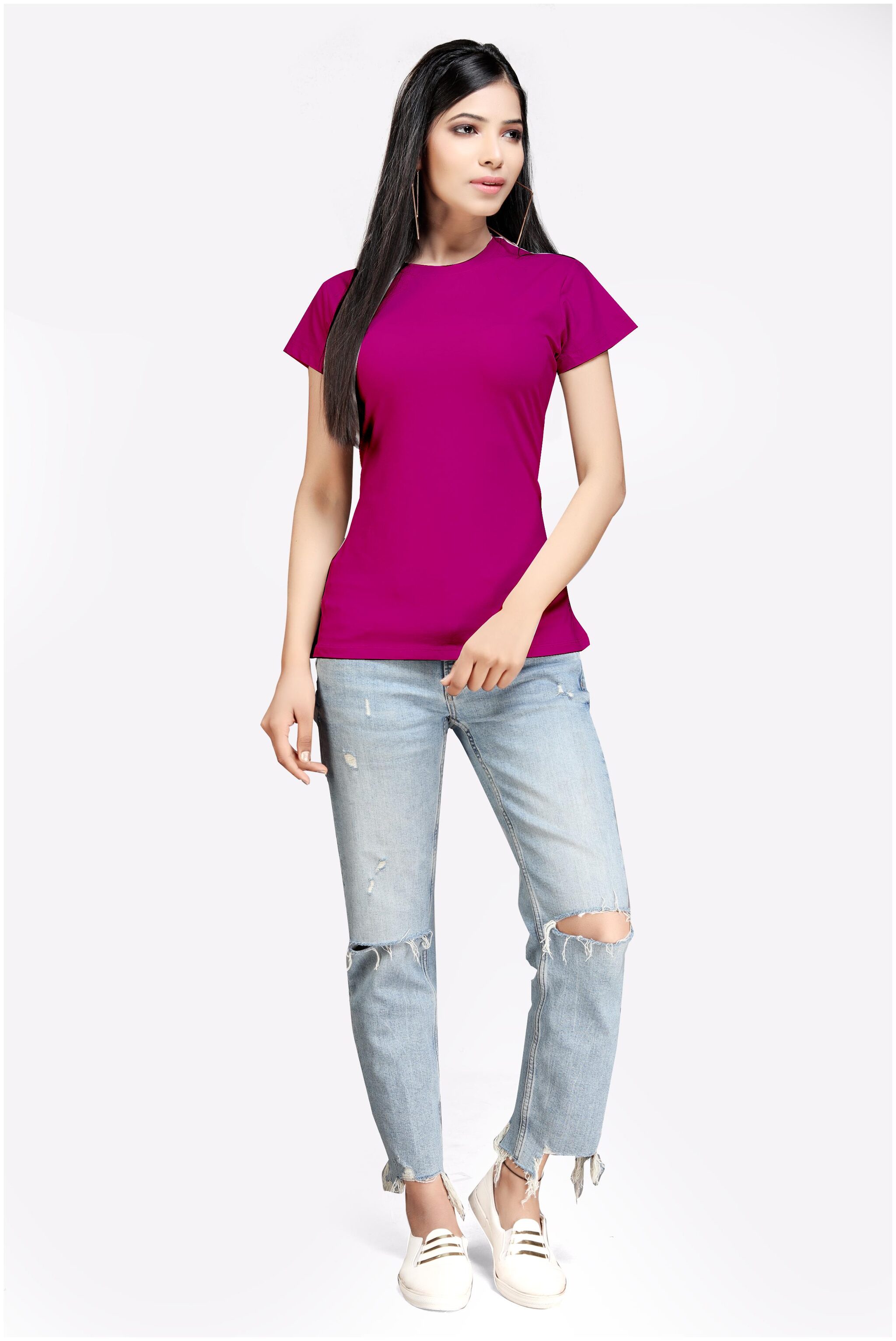 

comfort wear Women Pink Regular fit Round neck Cotton T shirt