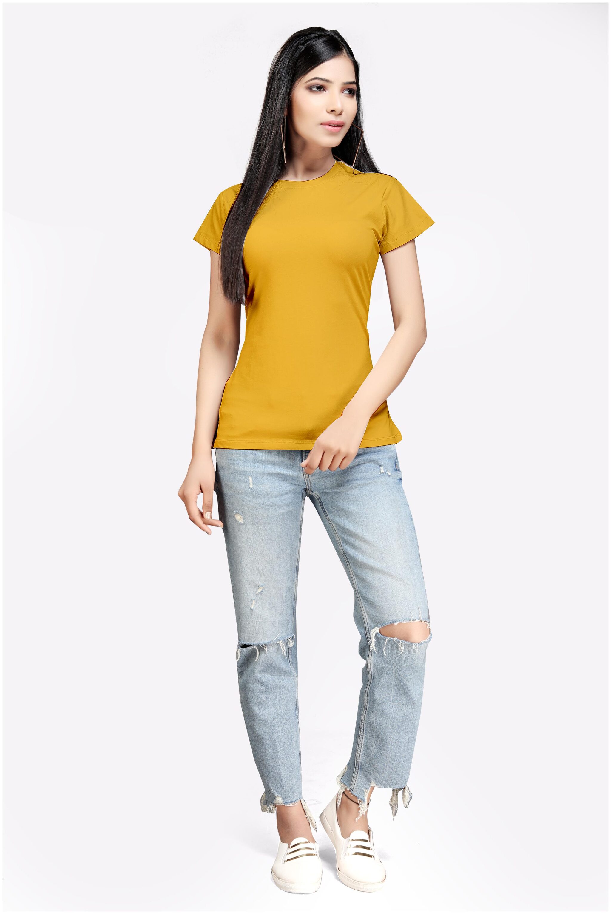 

comfort wear Women Yellow Regular fit Round neck Cotton T shirt