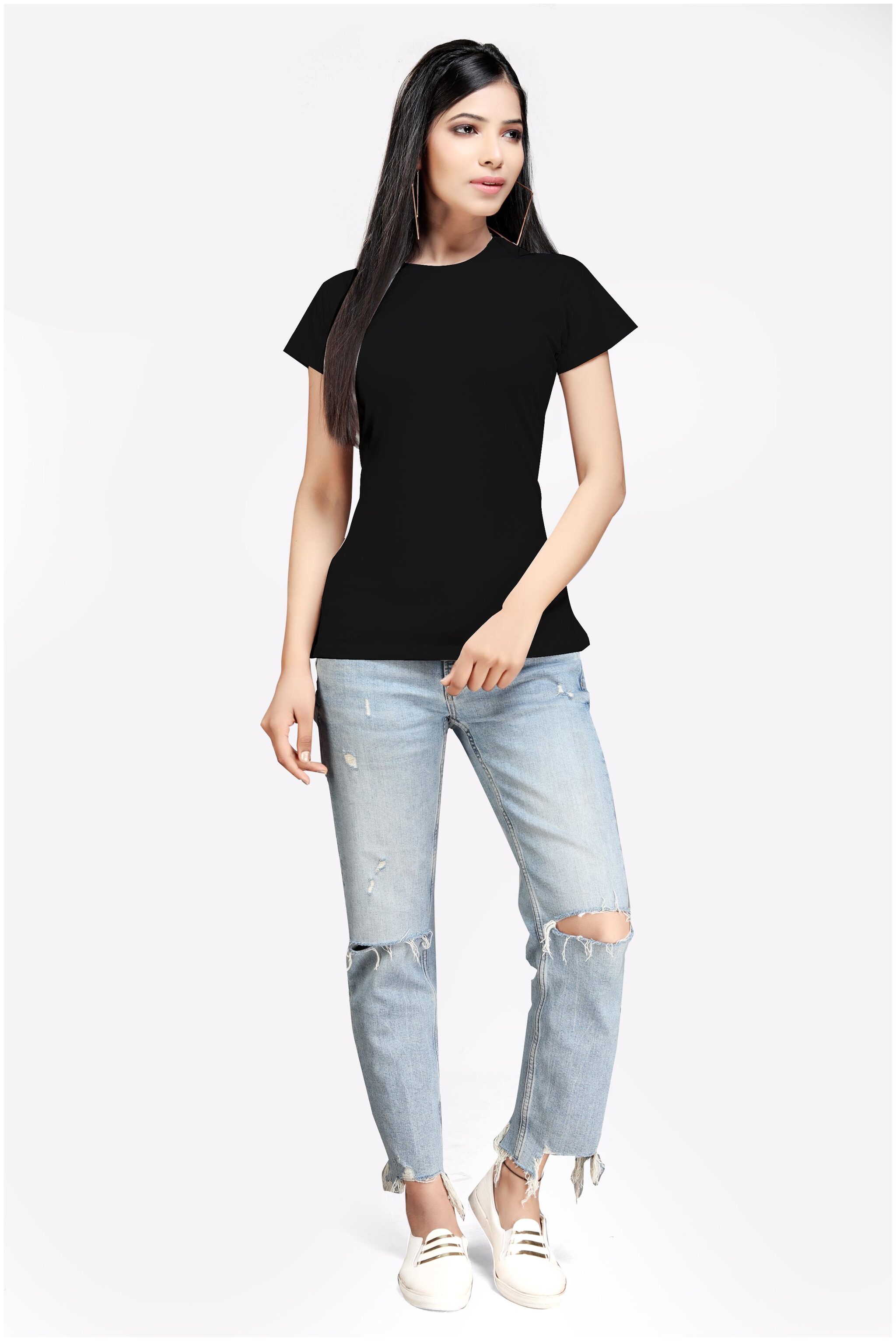 

comfort wear Women Black Regular fit Round neck Cotton T shirt