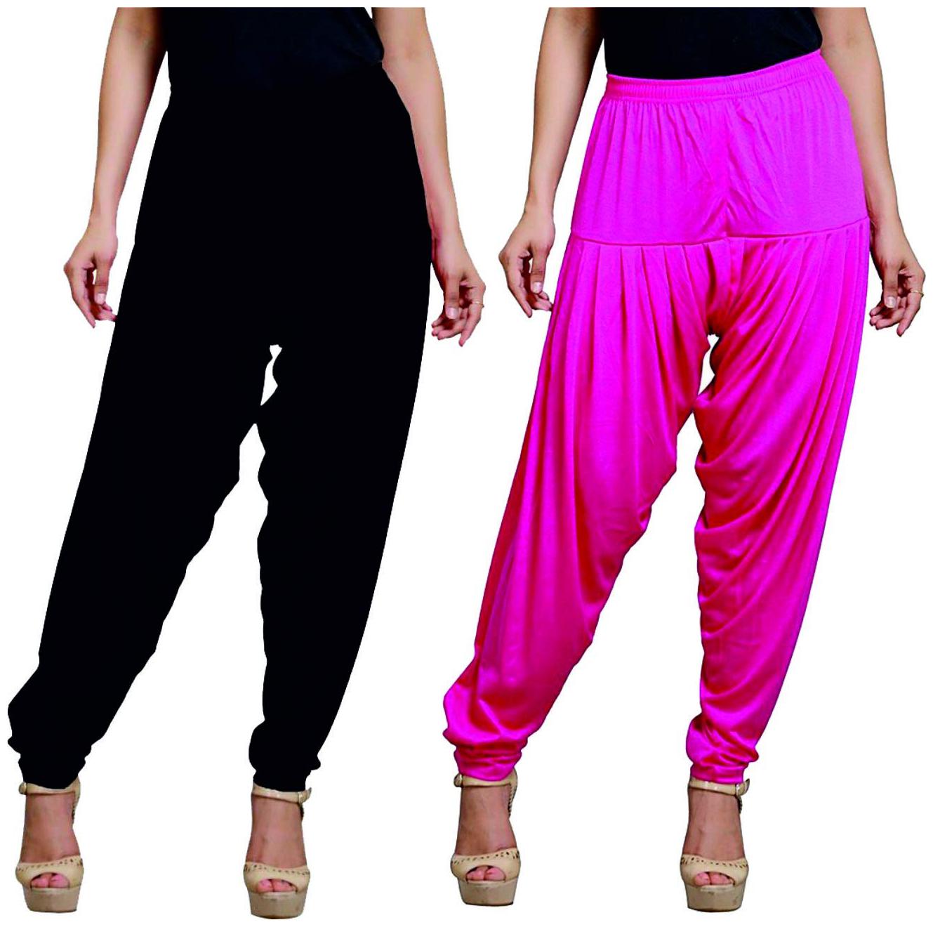 

BRAND FLEX Lycra Patiala - Black Pink