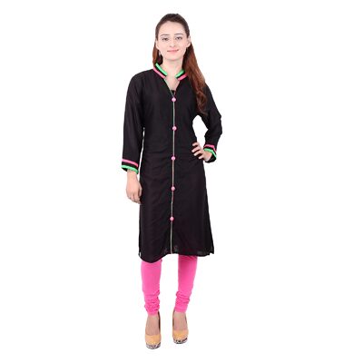 

Concepts Women Black Solid Straight Kurta