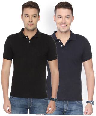 Ketex AND DESIGNS Black And Navy Blue Cotton Pack Of 2 T-Shirt (Size-44)