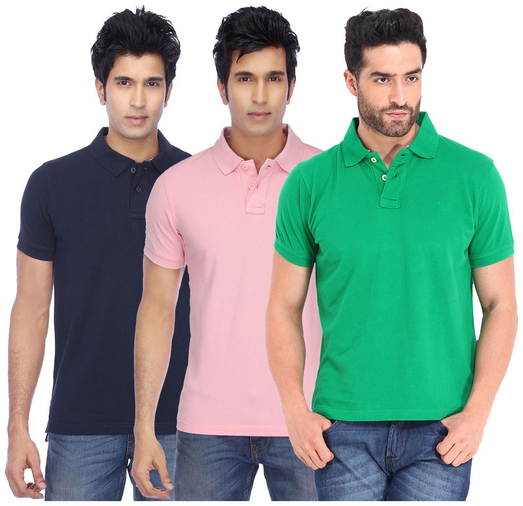

KETEX Men Green Slim fit Cotton Blend Polo collar T-Shirt - Pack Of 3