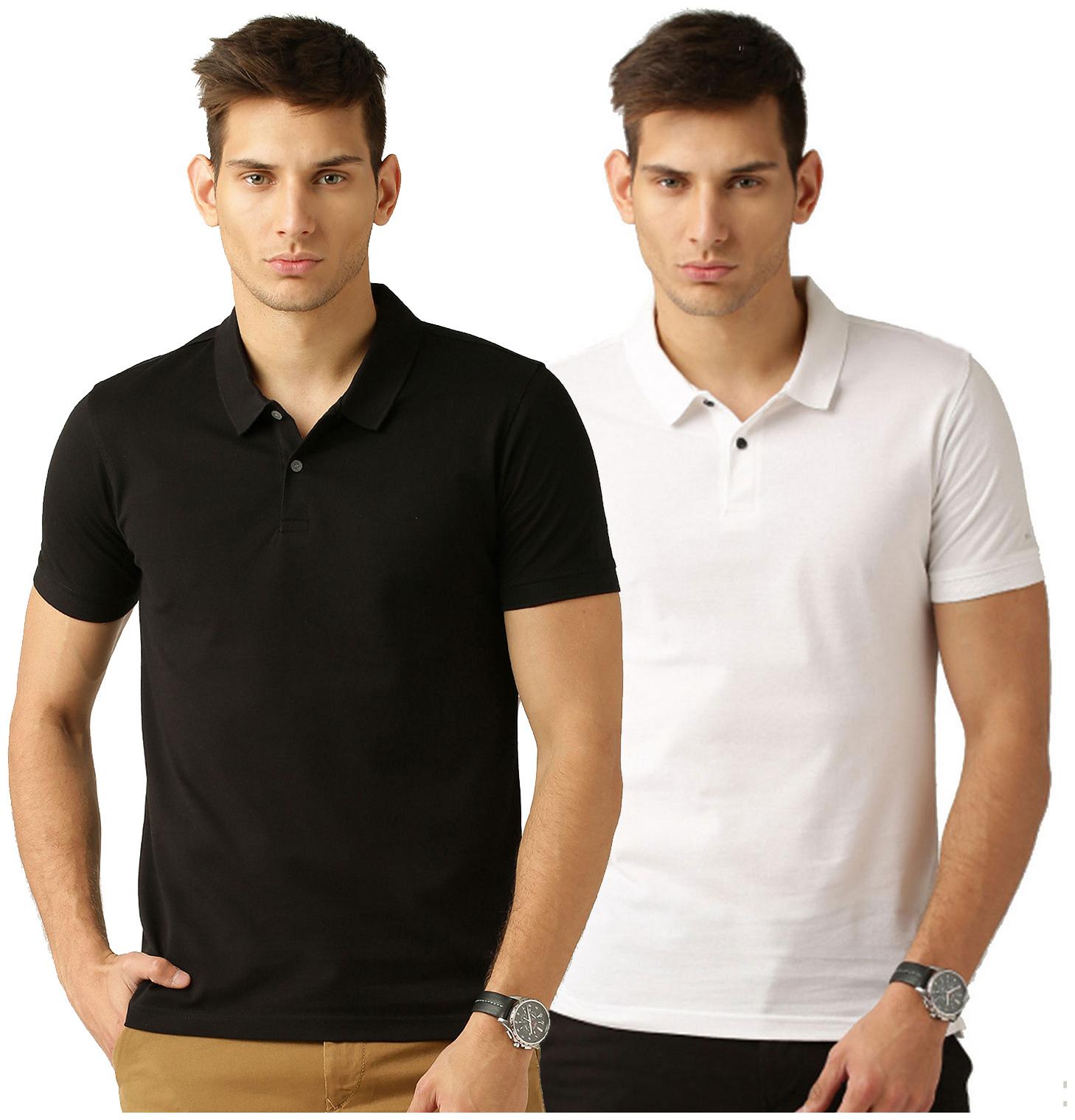 

Concepts Men Black White Slim fit Cotton Blend Polo collar T-Shirt - Pack Of 2