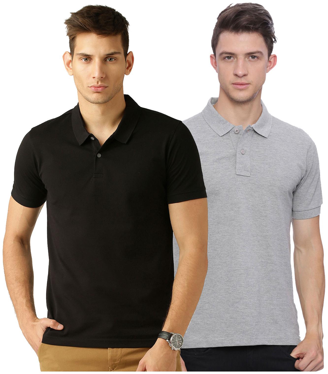 

Concepts Men Grey Black Slim fit Cotton Blend Polo collar T-Shirt - Pack Of 2