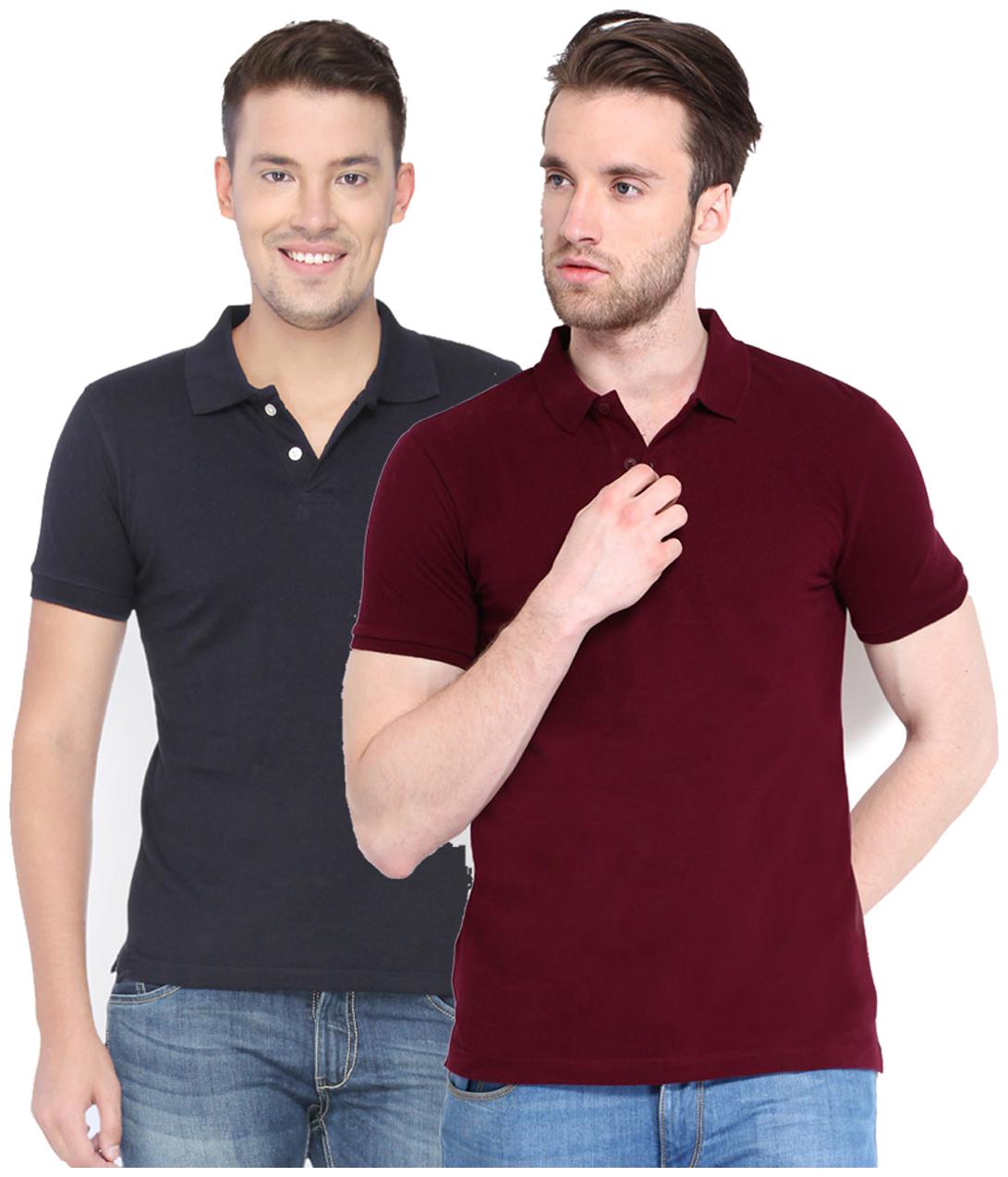 

KETEX Men Maroon Blue Slim fit Cotton Blend Polo collar T-Shirt - Pack Of 2