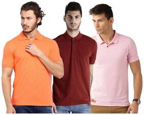 Men Polo Collar Solid T-Shirt Pack Of 3