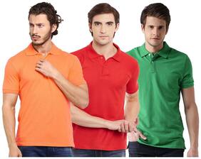 Men Polo Collar Solid T-Shirt Pack Of 3