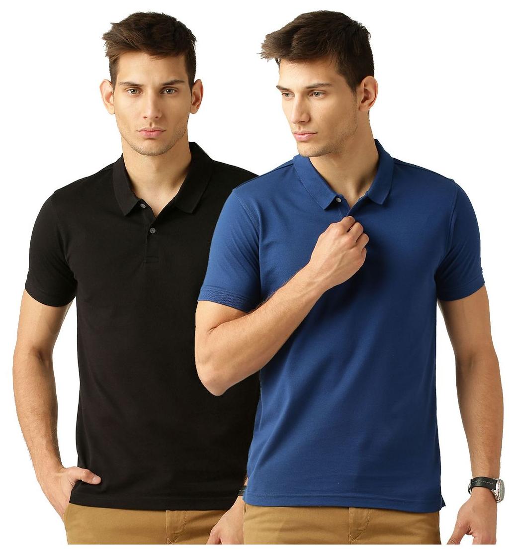 

Concepts Men Black Blue Regular fit Cotton Blend Polo collar T-Shirt - Pack Of 2