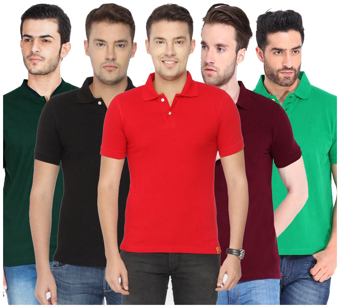 

KETEX Men Multi Slim fit Cotton Polo collar T-Shirt - Pack Of 5