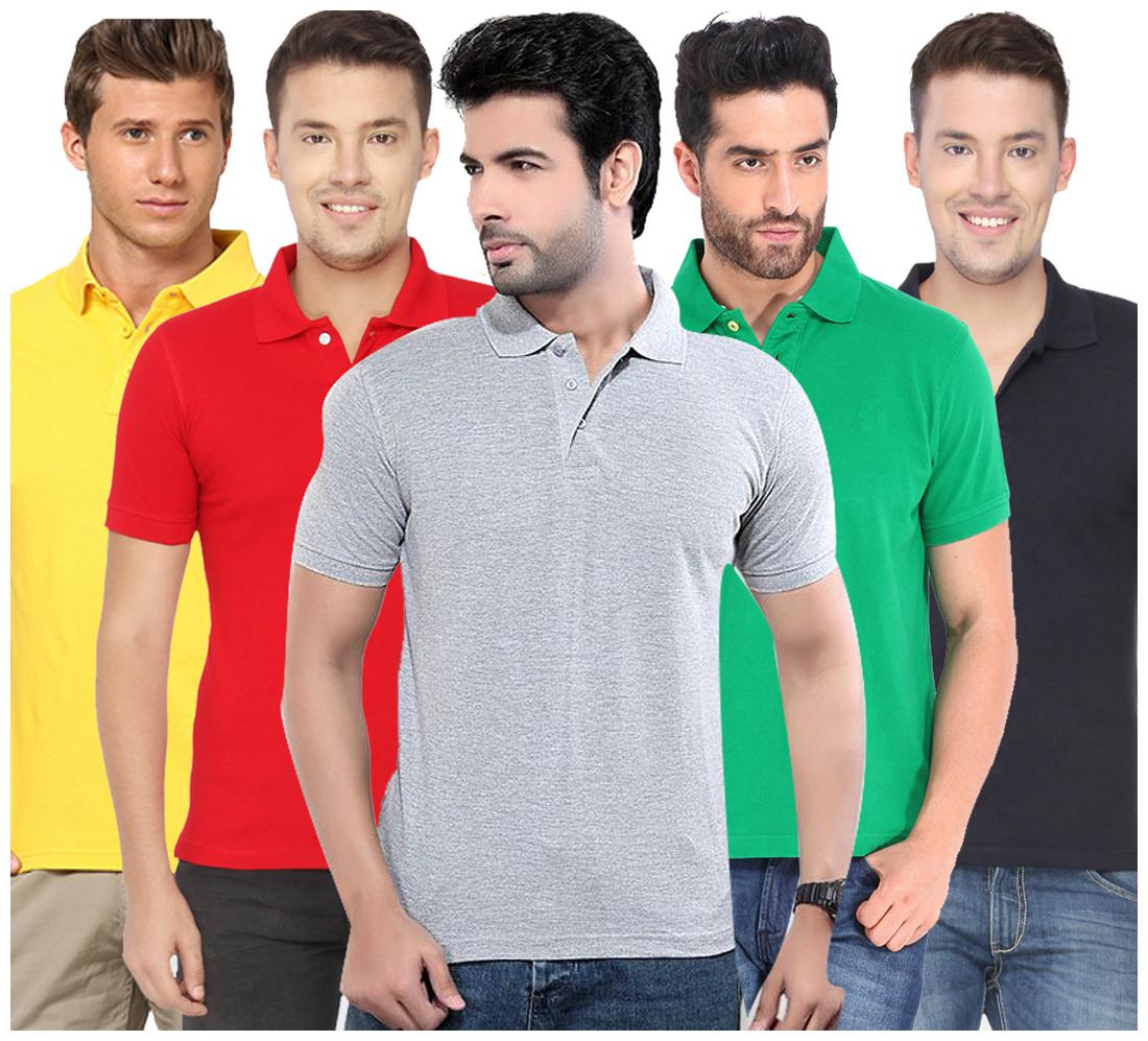 

KETEX Men Multi Slim fit Cotton Polo collar T-Shirt - Pack Of 5