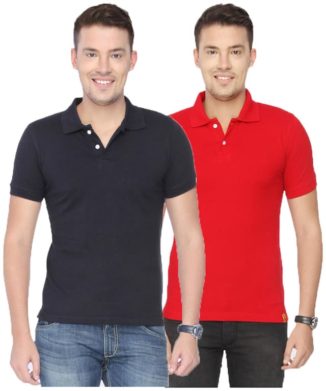 Ketex AND DESIGNS Navy Blue And Red Cotton Pack Of 2 T-Shirt (Size-40)