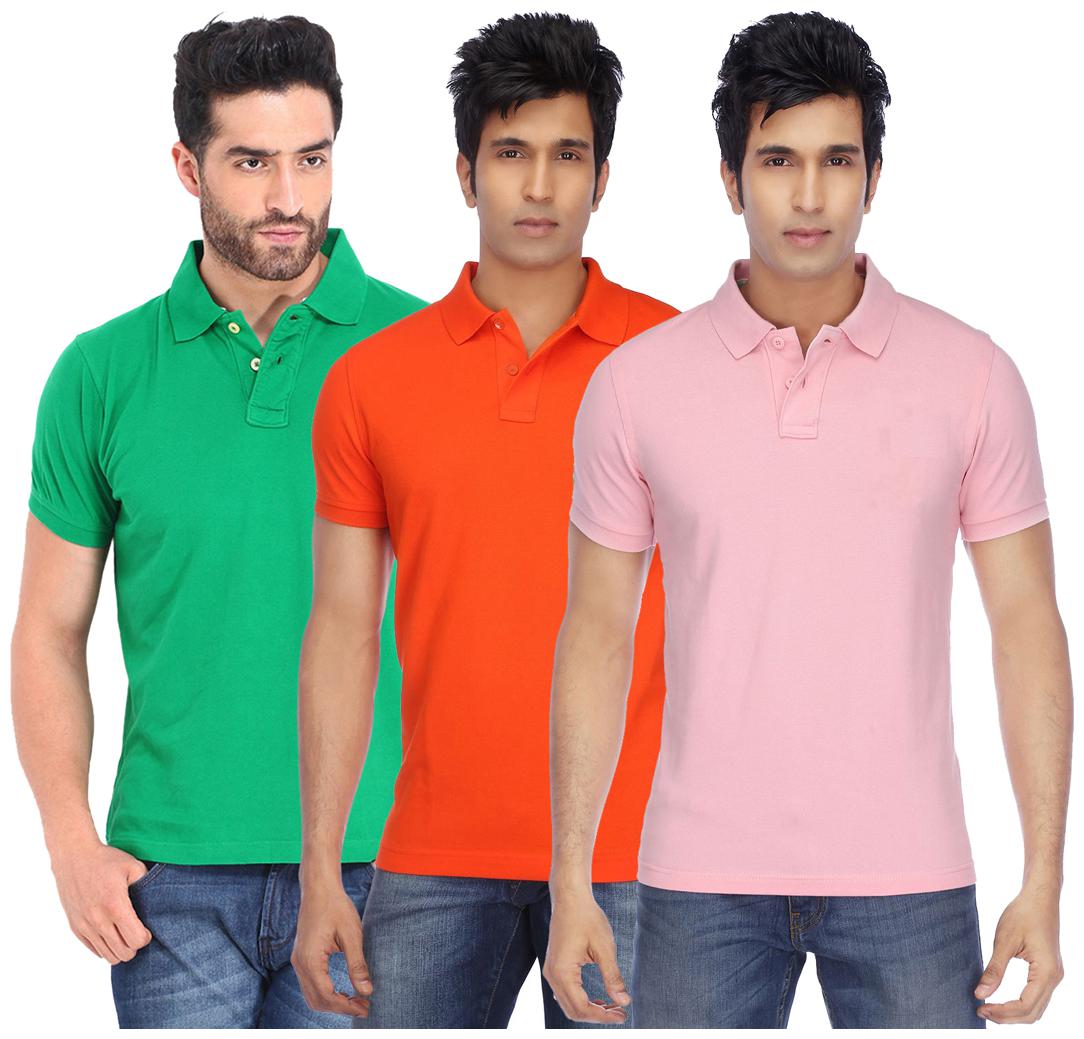 

KETEX Men Pink Slim fit Cotton Blend Polo collar T-Shirt - Pack Of 3
