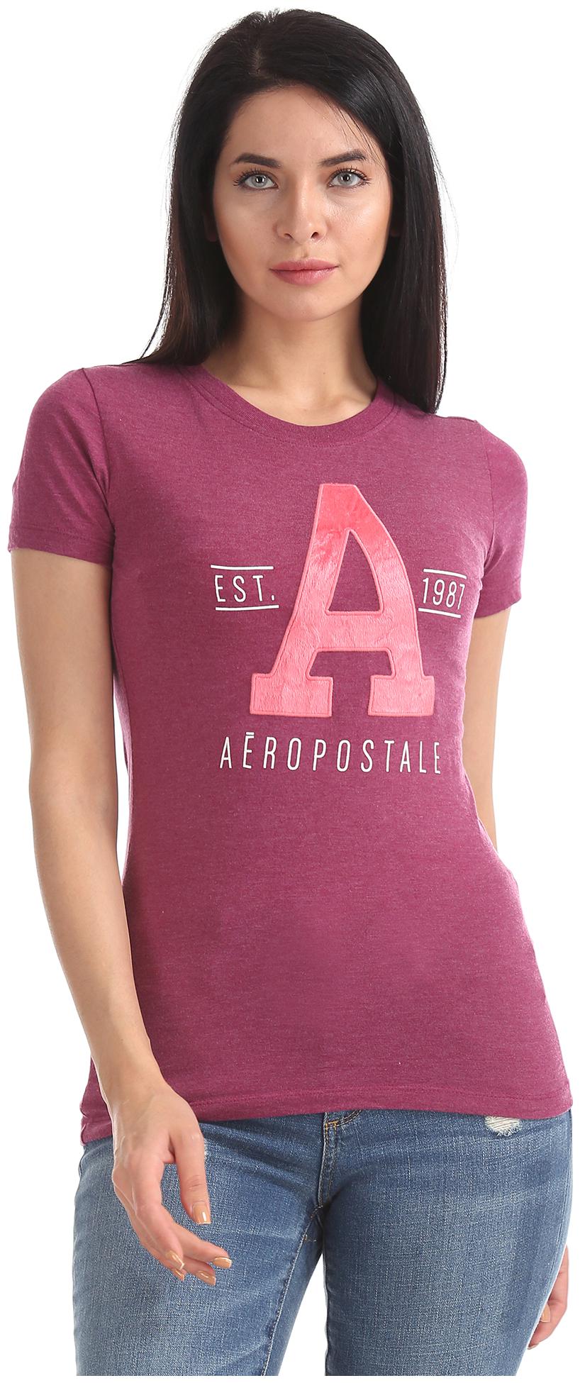 

Aeropostale Women Purple Regular fit Round neck Cotton T shirt