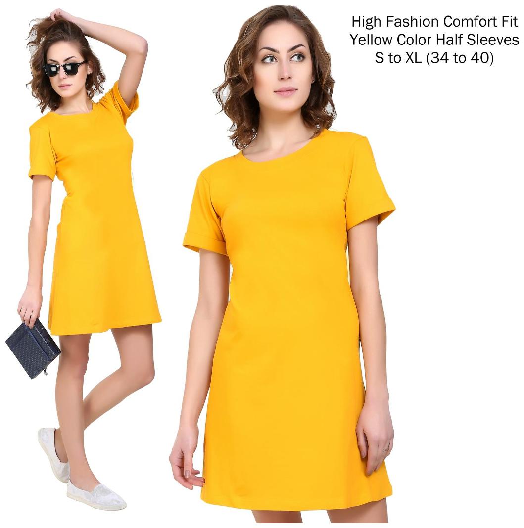 

Chrome Coral Yellow Printed A-line dress