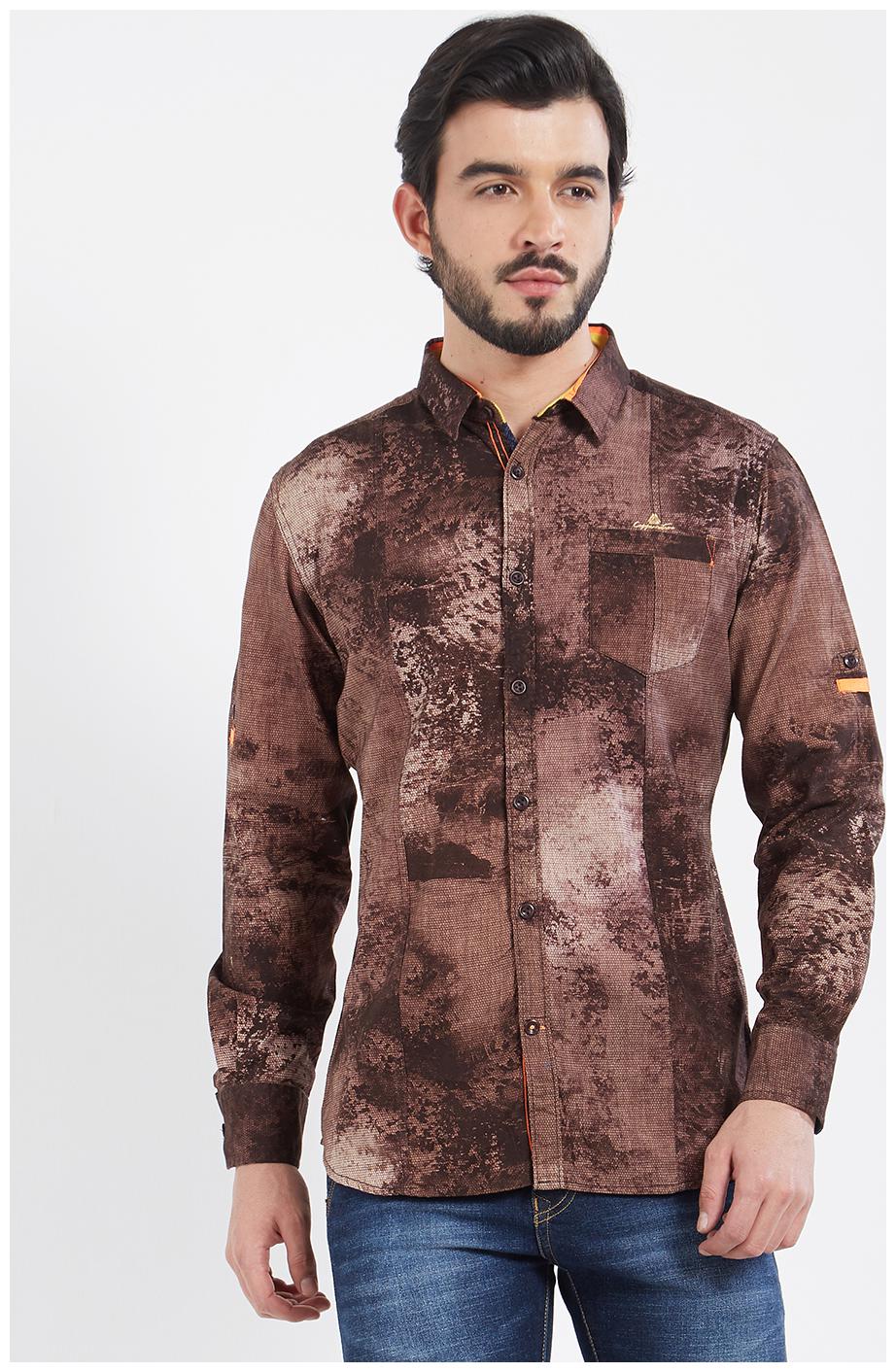 

Copperstone Men Brown Printed Slim Fit Casual Shirt