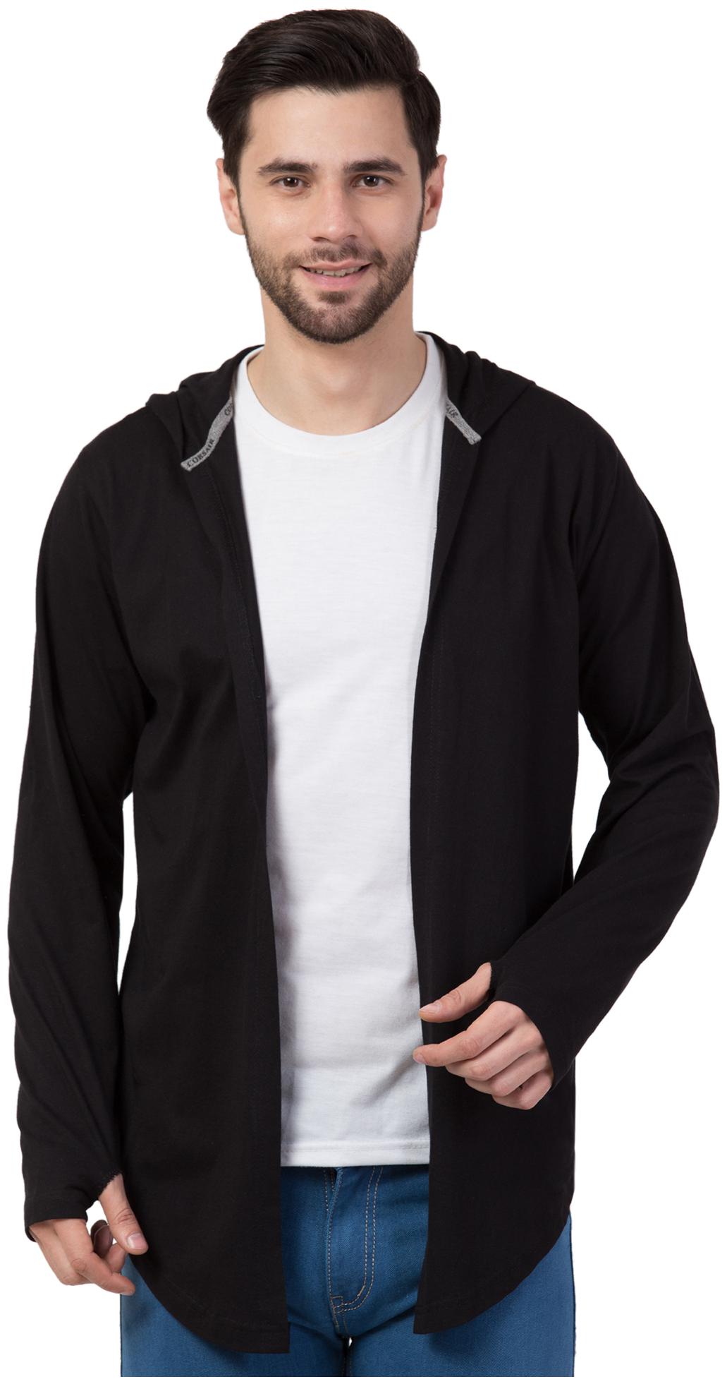 

Corsair Men s Regular Fit Hooded Solid Long Full Sleeve Cardigan For Casual And Party (Black)