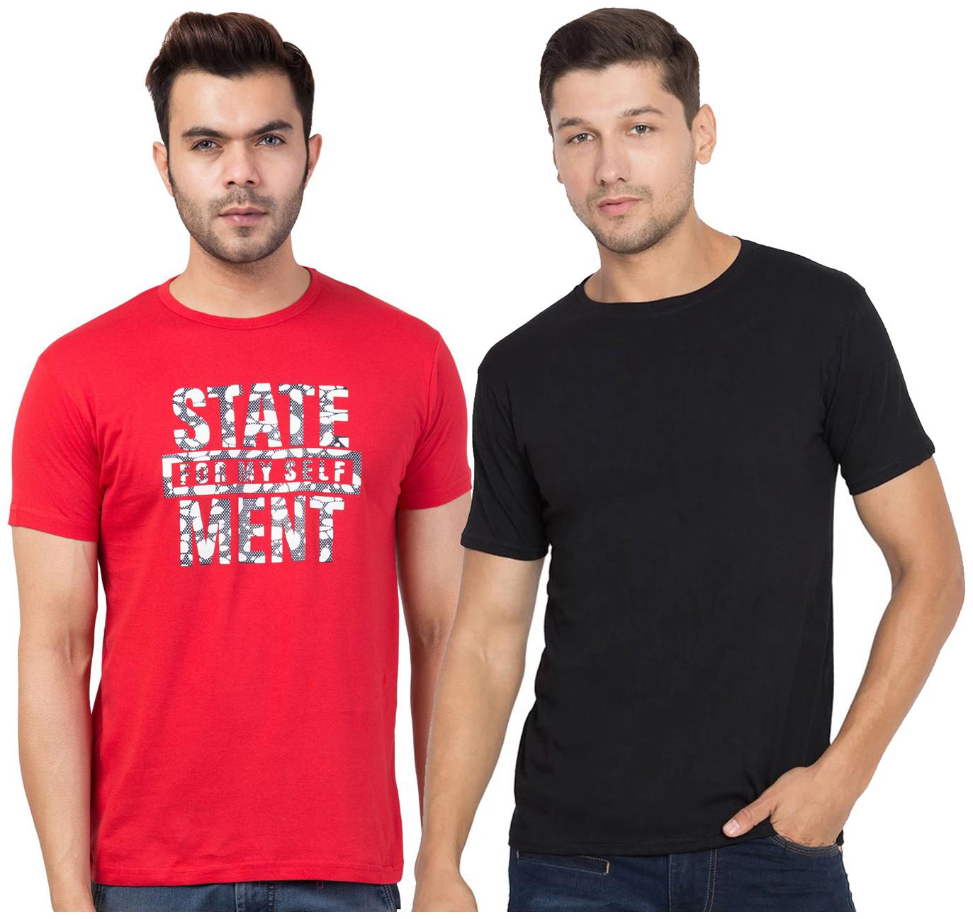 

Corsair Men Red Black Regular fit Cotton Round neck T-Shirt - Pack Of 2