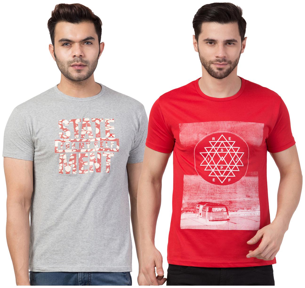 

Corsair Men Grey Red Regular fit Cotton Round neck T-Shirt - Pack Of 2