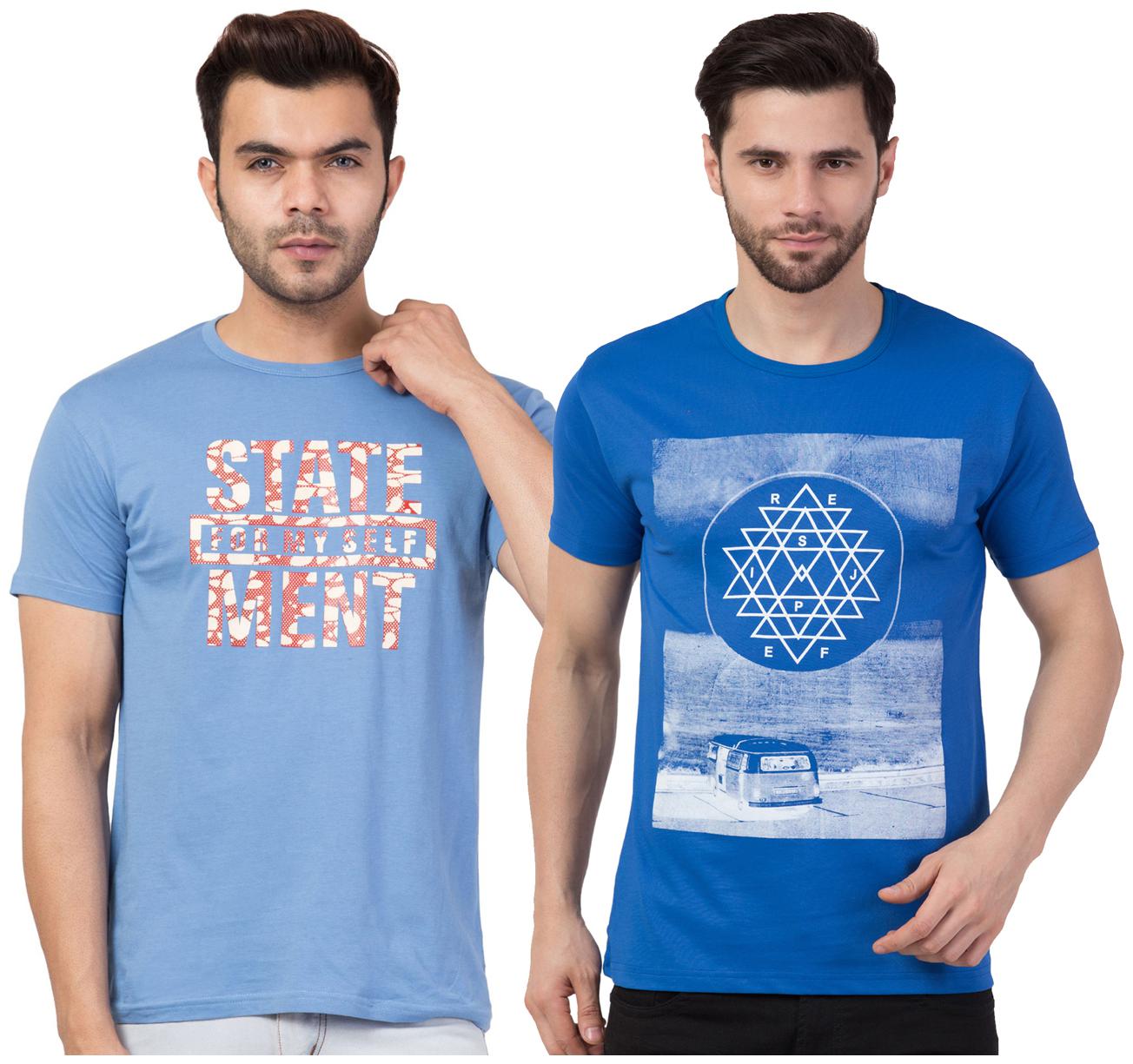 

Corsair Men Blue Regular fit Cotton Round neck T-Shirt - Pack Of 2