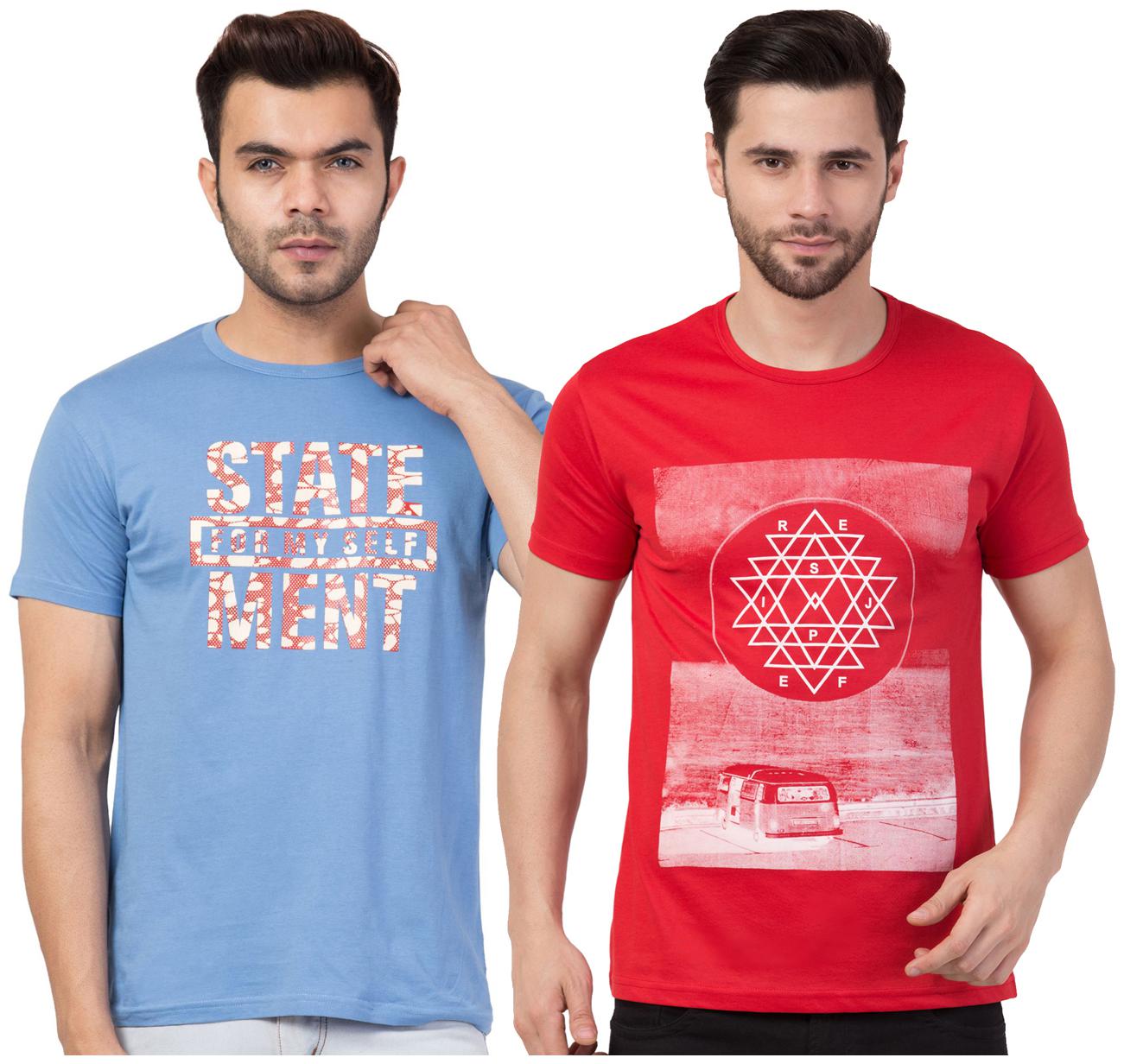 

Corsair Men Blue Red Regular fit Cotton Round neck T-Shirt - Pack Of 2
