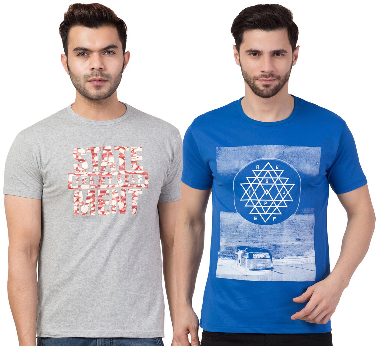 

Corsair Men Grey Blue Regular fit Cotton Round neck T-Shirt - Pack Of 2