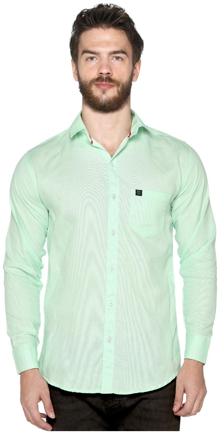 

CB COTBLEND Men Green Solid Slim Fit Casual Shirt