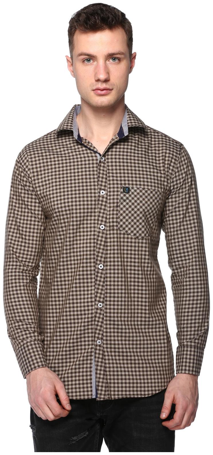 

CB COTBLEND Men Brown Checked Slim Fit Casual Shirt