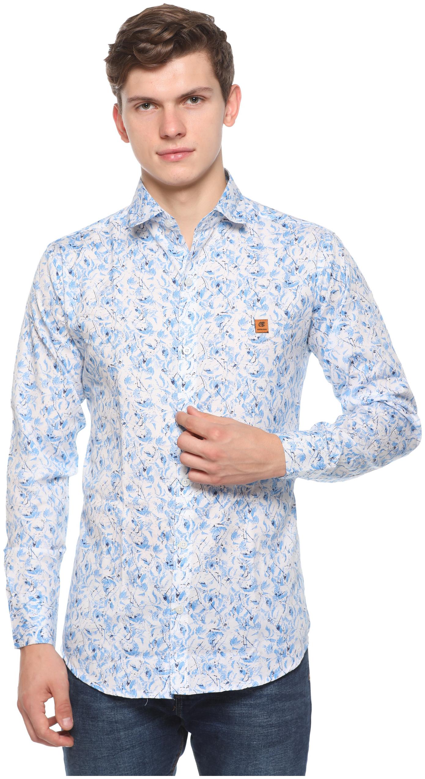 

CB COTBLEND Men Blue Printed Slim Fit Casual Shirt