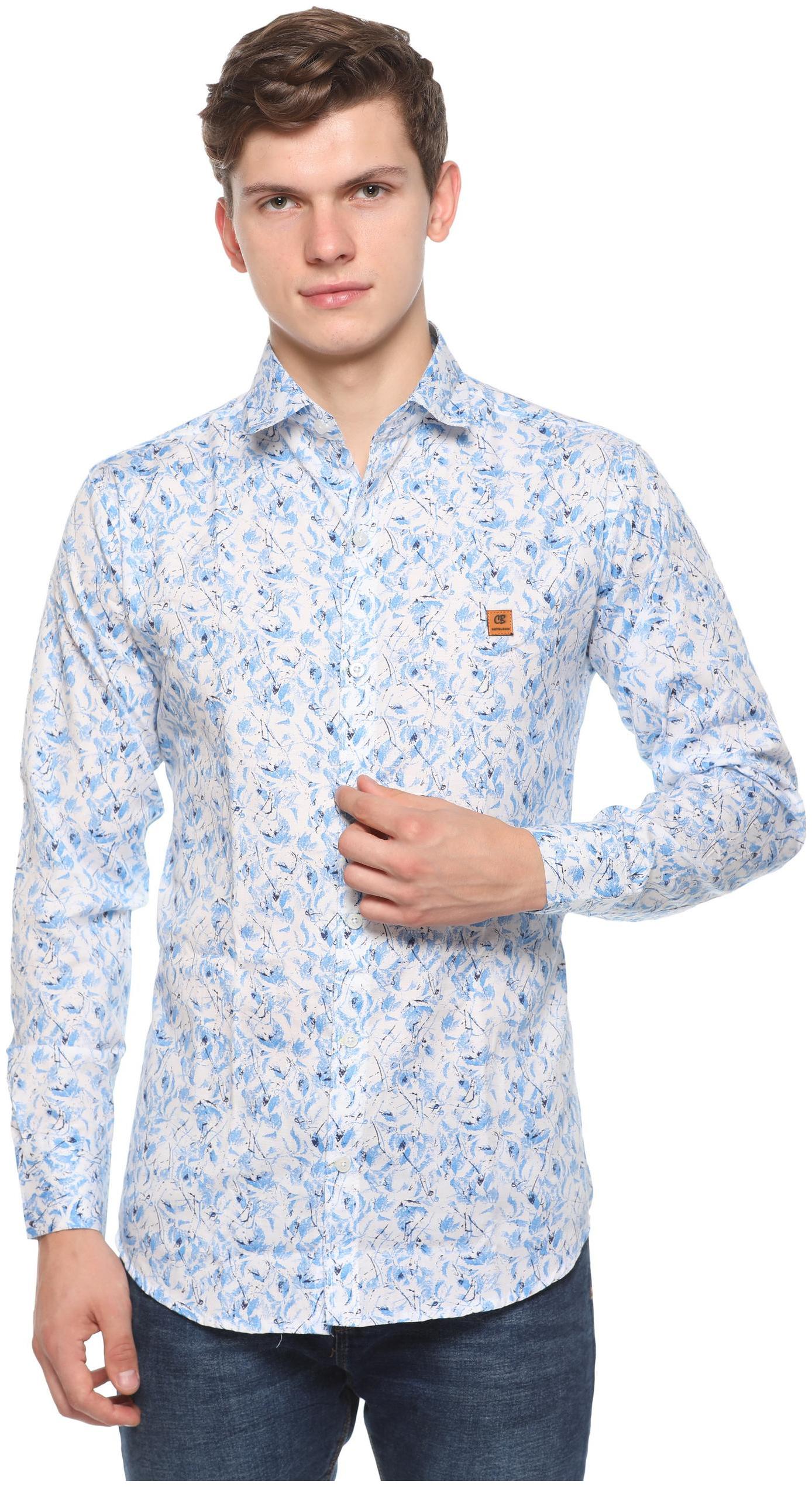 

CB COTBLEND Men Blue Printed Slim Fit Casual Shirt