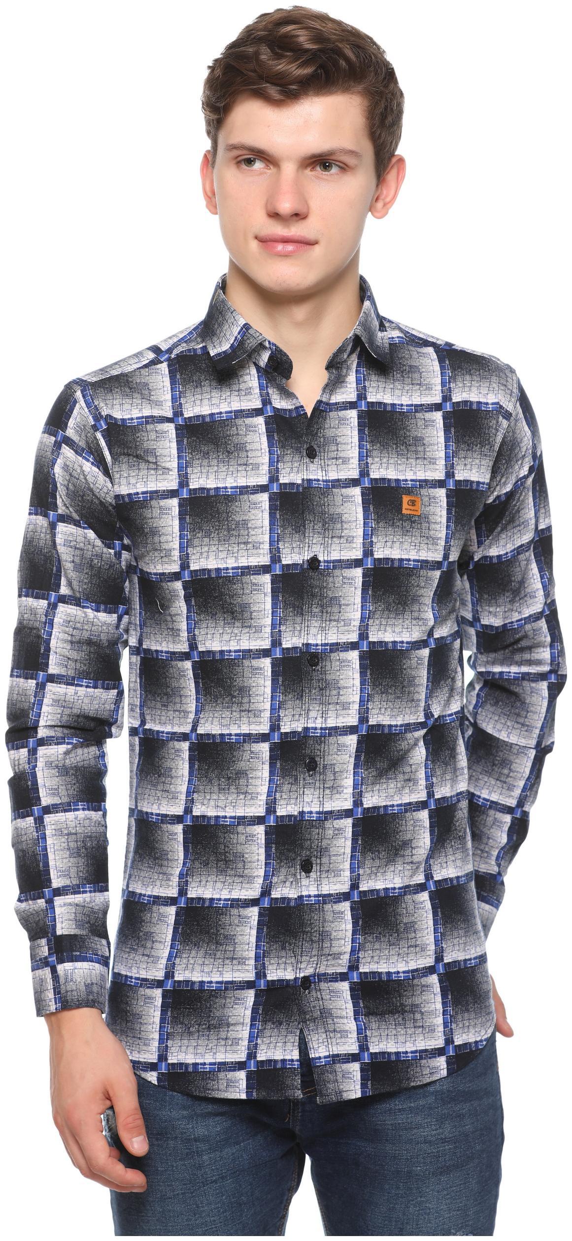 

CB COTBLEND Men Blue Checked Slim Fit Casual Shirt