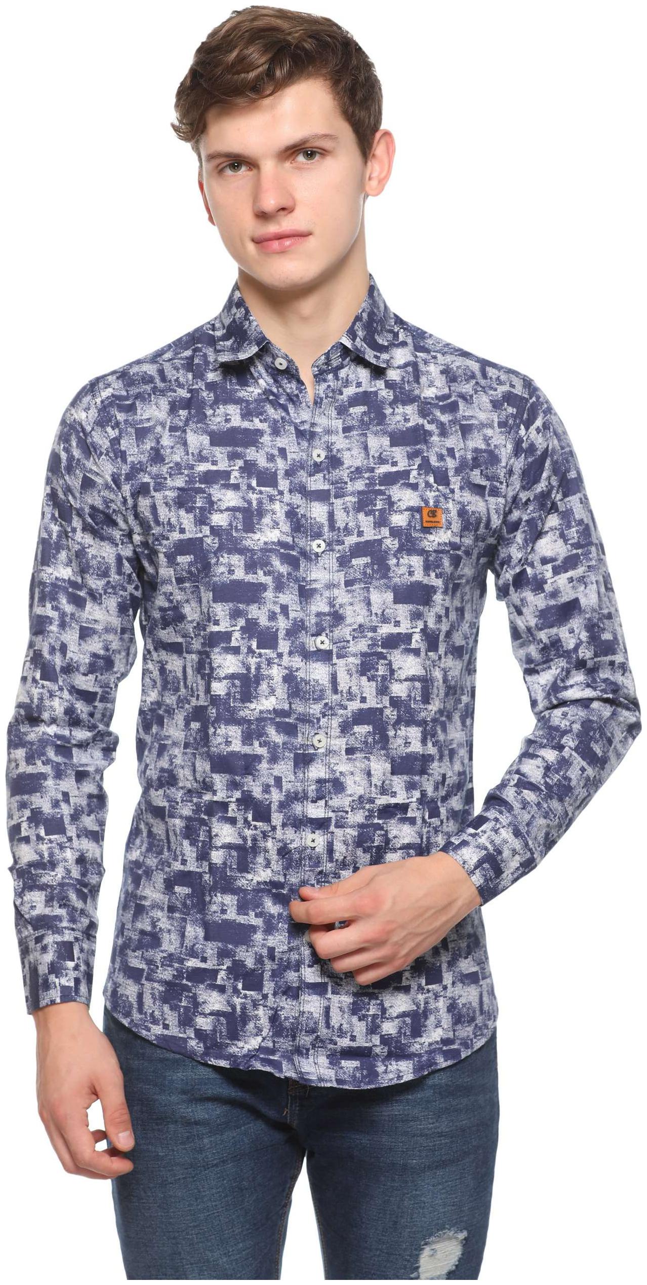 

CB COTBLEND Men Yellow Printed Slim Fit Casual Shirt
