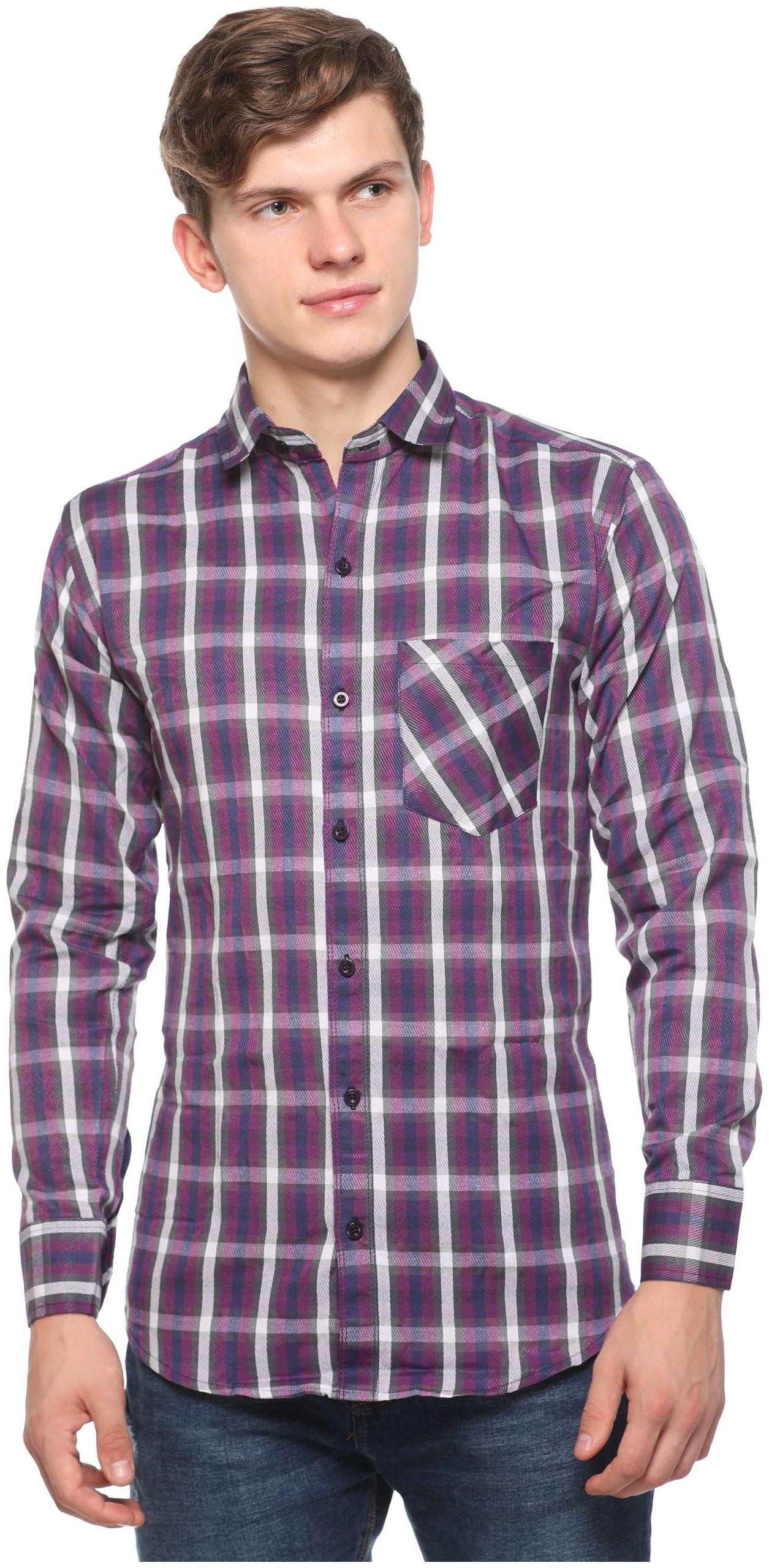 

CB COTBLEND Men Purple Checked Slim Fit Casual Shirt