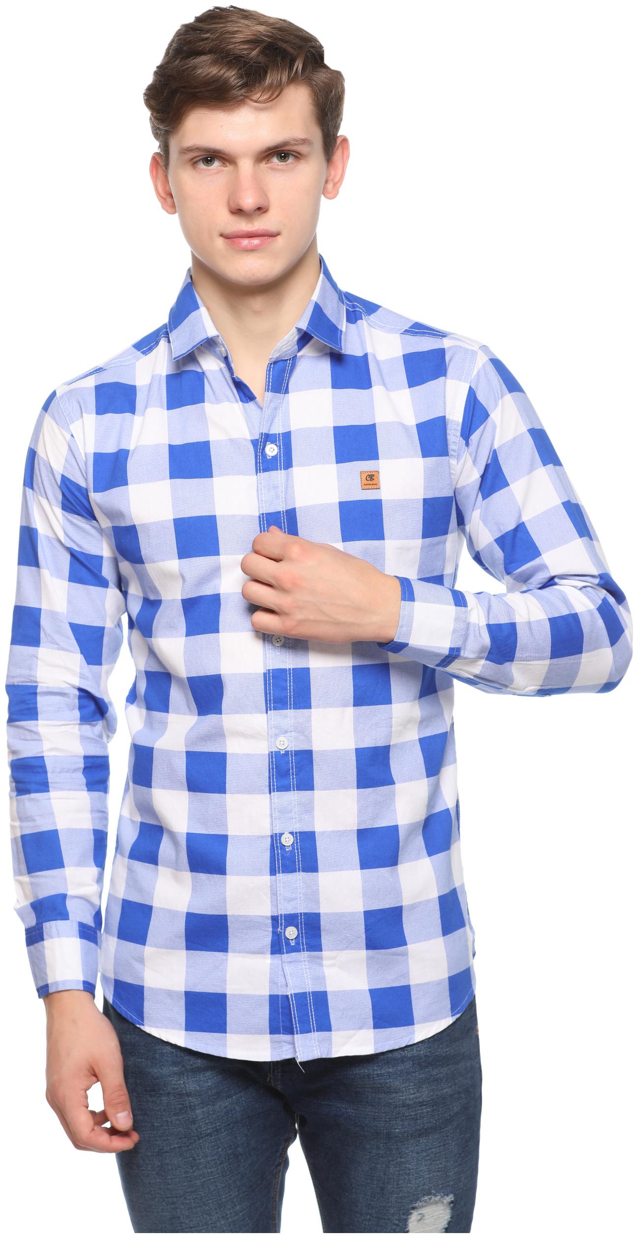 

CB COTBLEND Men Blue Checked Slim Fit Casual Shirt