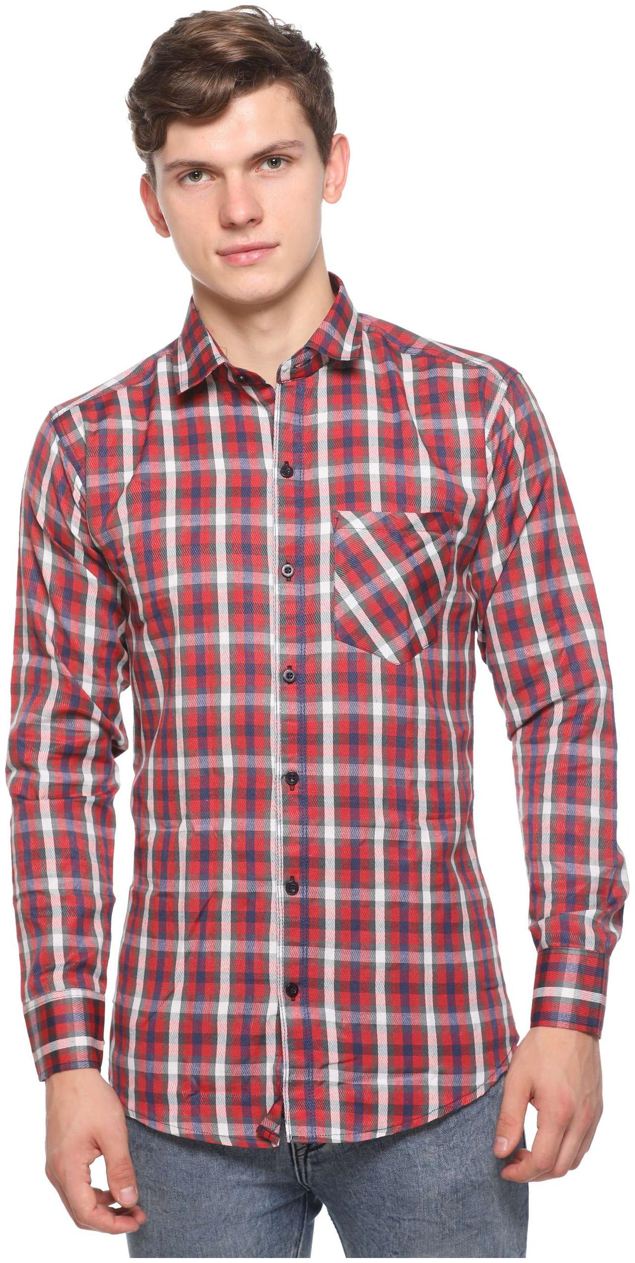

CB COTBLEND Men Red Checked Slim Fit Casual Shirt