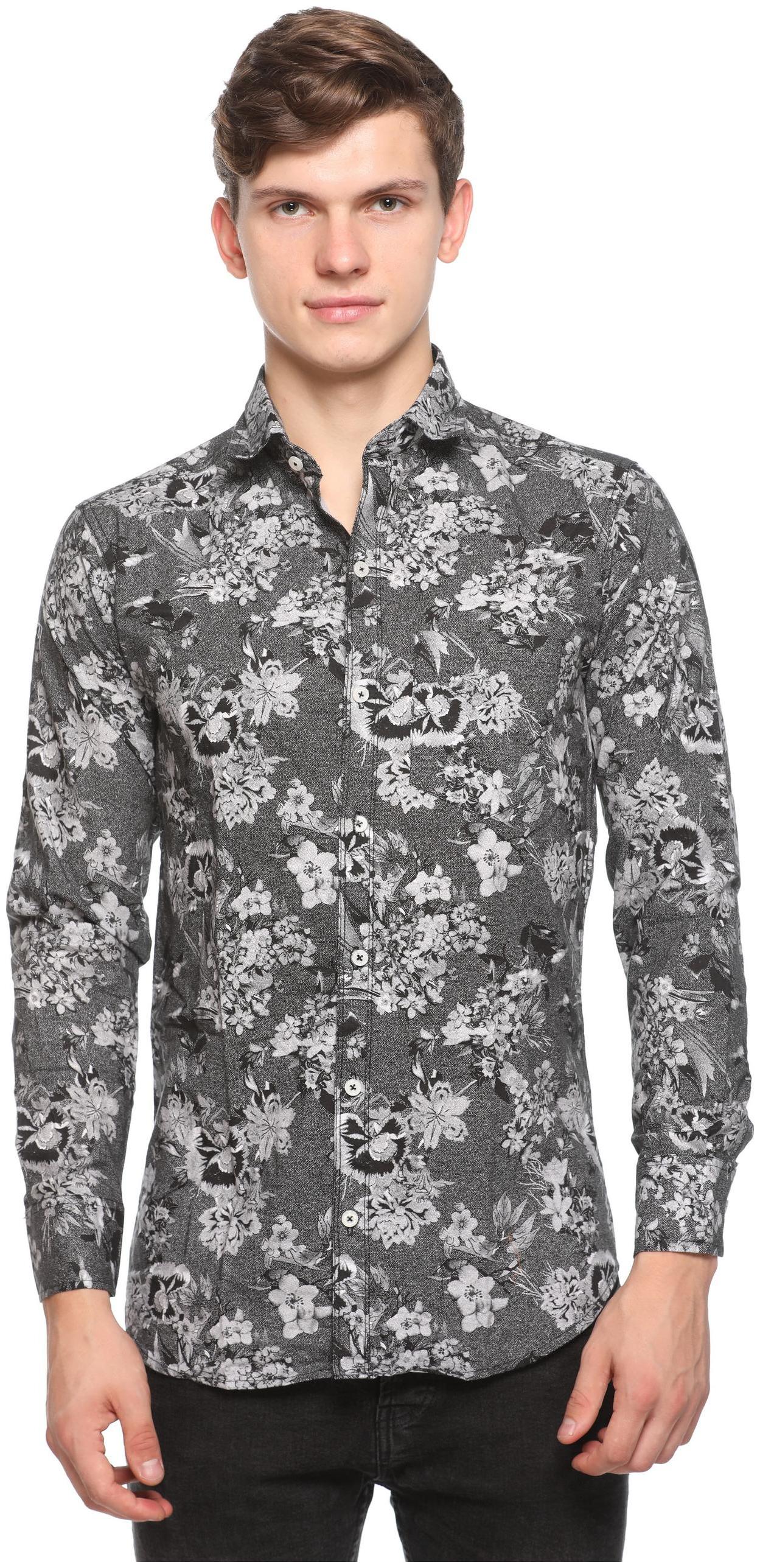 

CB COTBLEND Men Black Printed Slim Fit Casual Shirt