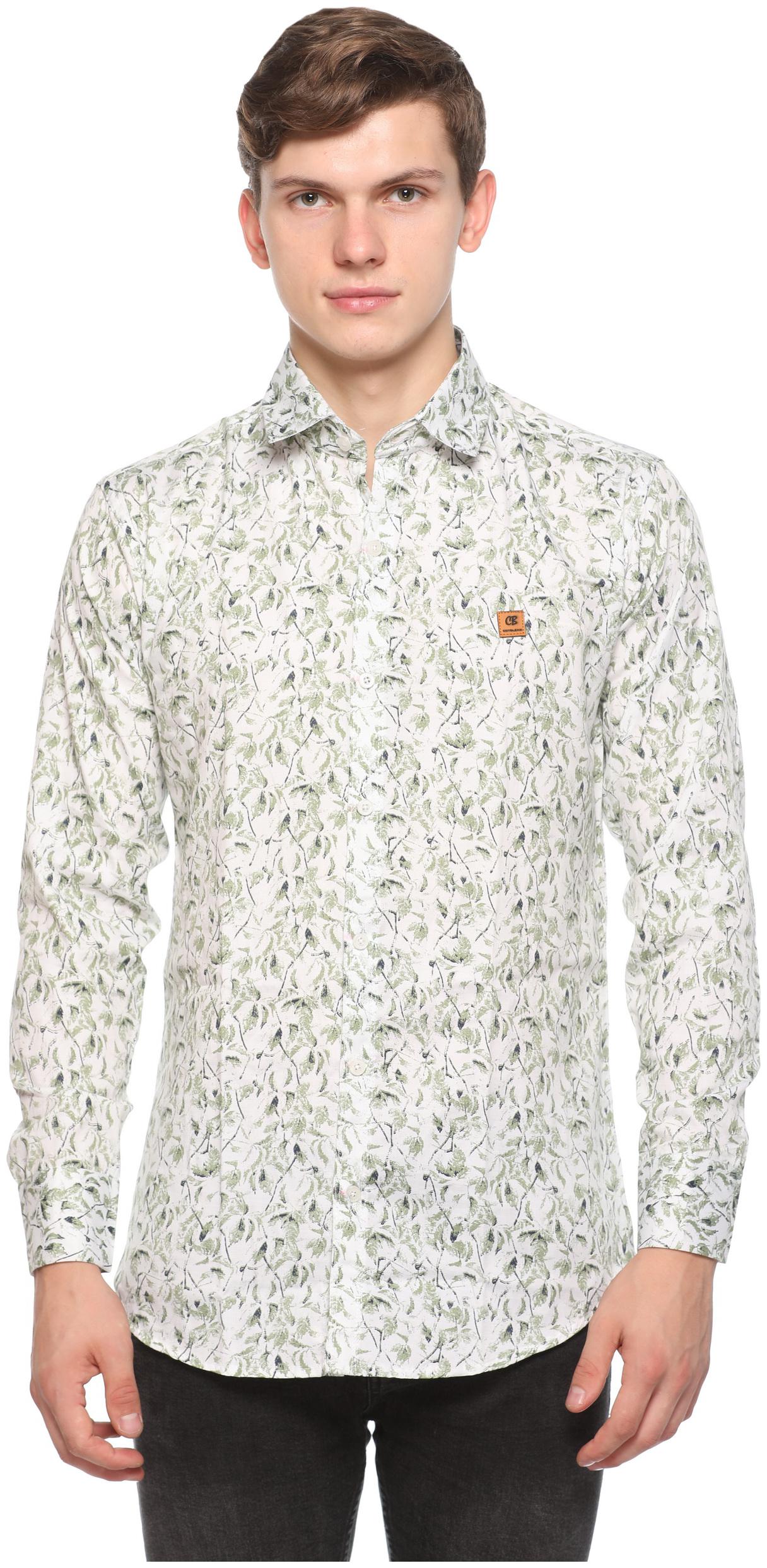 

CB COTBLEND Men Green Printed Slim Fit Casual Shirt