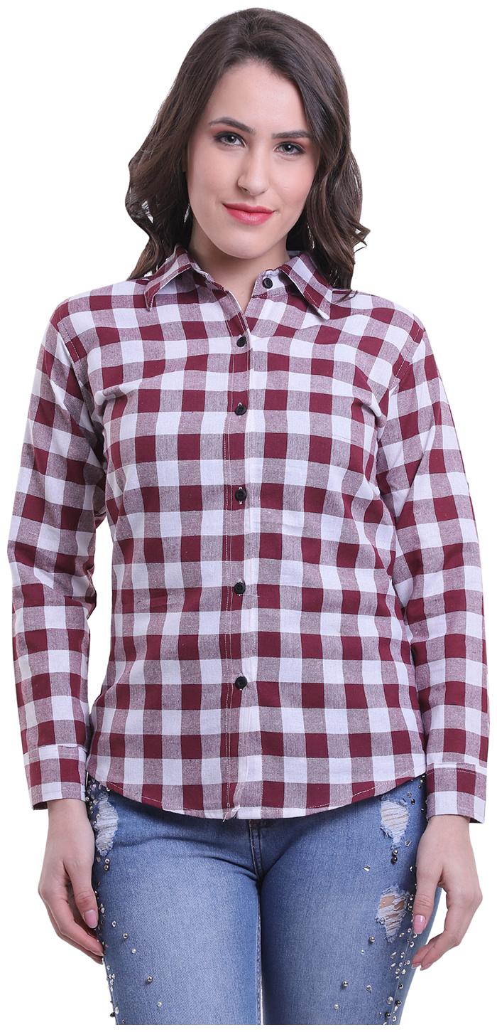 

Meer India Garments Women Wine Checked Regular Fit Shirt
