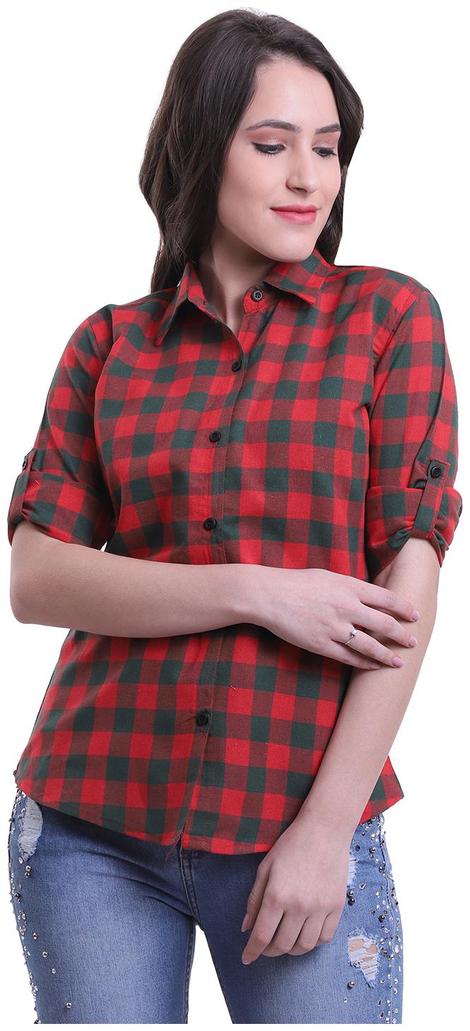 

Meer India Garments Women Red Checked Regular Fit Shirt