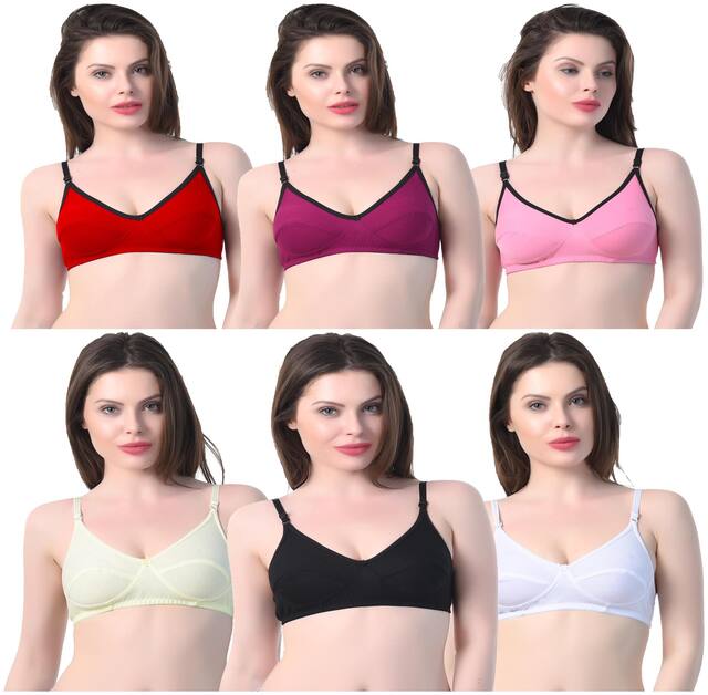In Beauty Pack of 6 Non Padded Cotton Demi Cup Bra - Multi