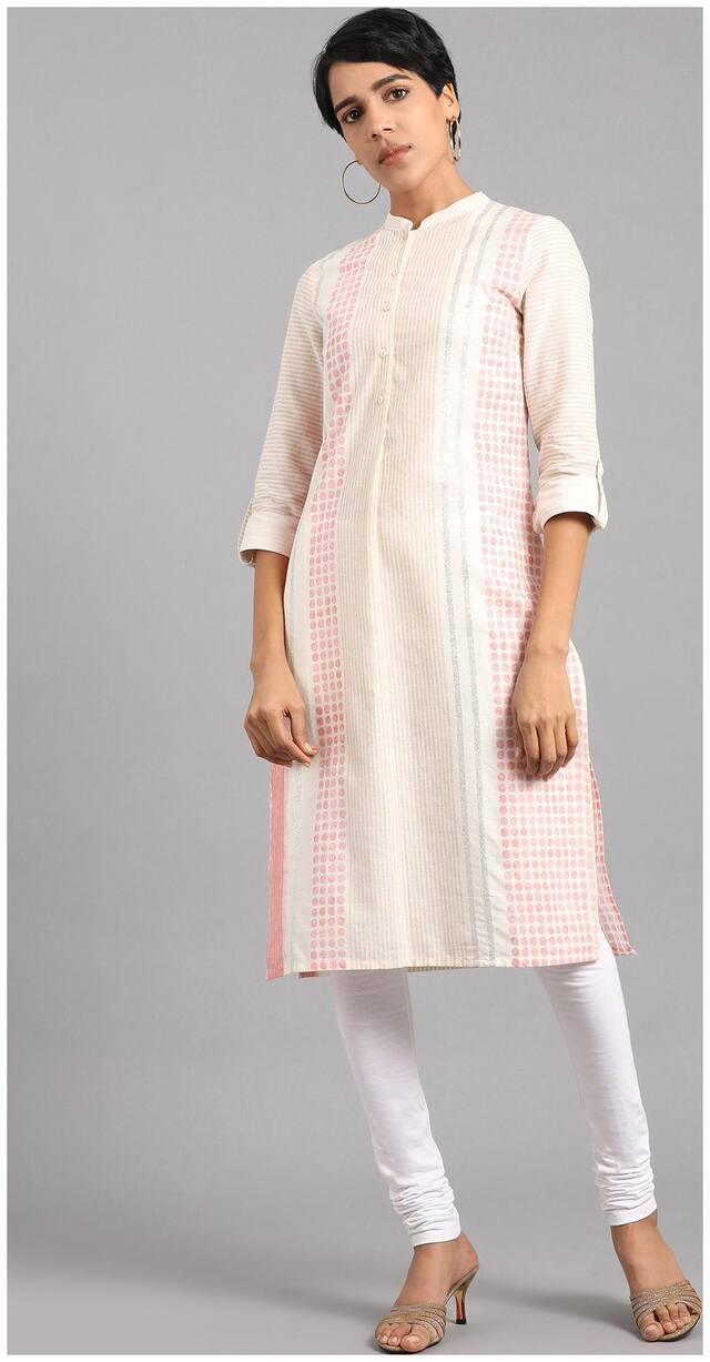 W Women Pink Striped Straight Kurta