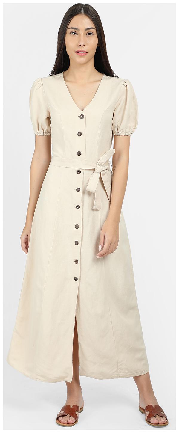 

Cover Story Beige Solid Maxi dress