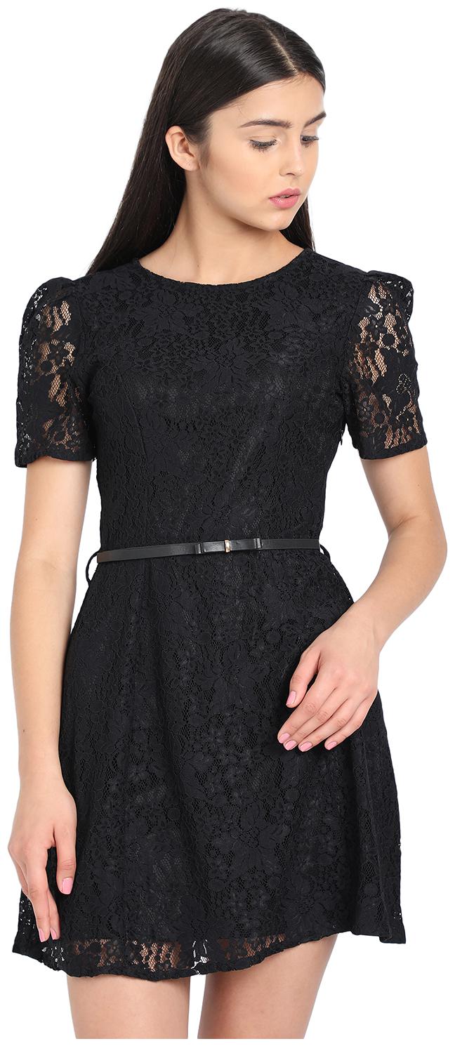 

Cover Story Black Embroidered A-line dress