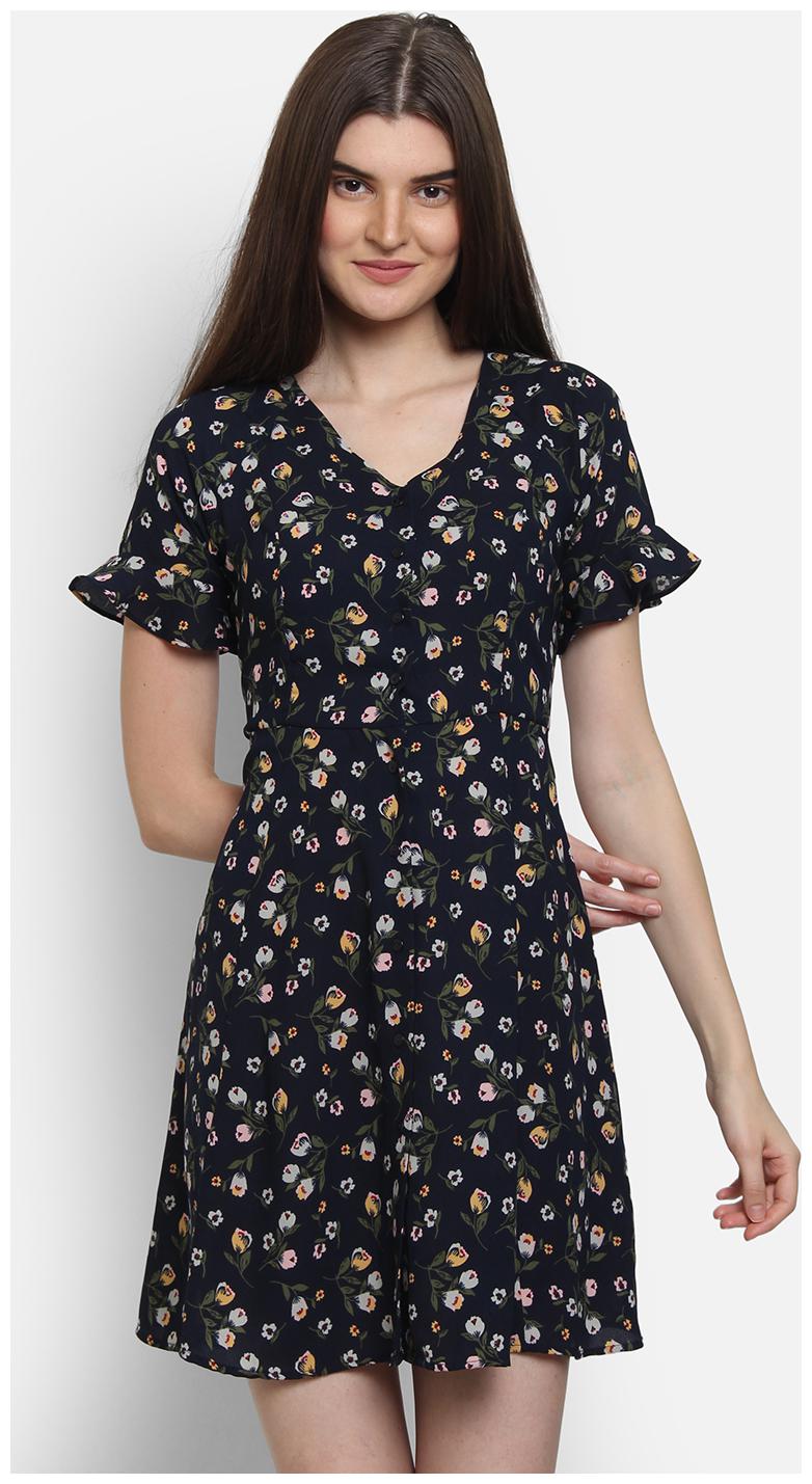 

Cover Story Blue Printed Flared dress