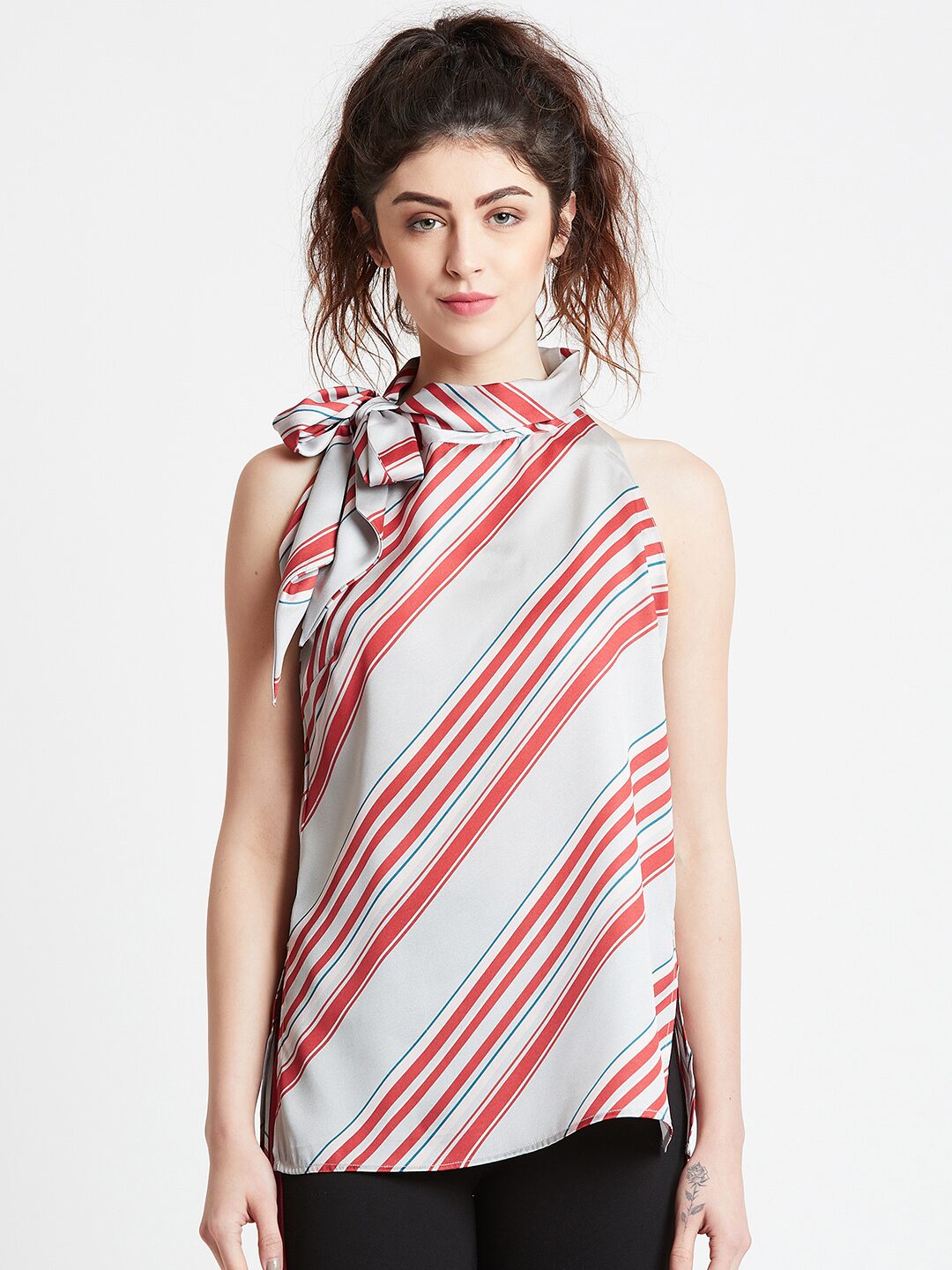 

Cover Story Women Striped Regular top - Grey
