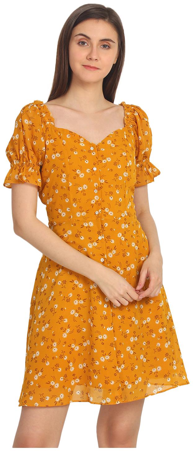 

Cover Story Mustard Floral Sheath dress