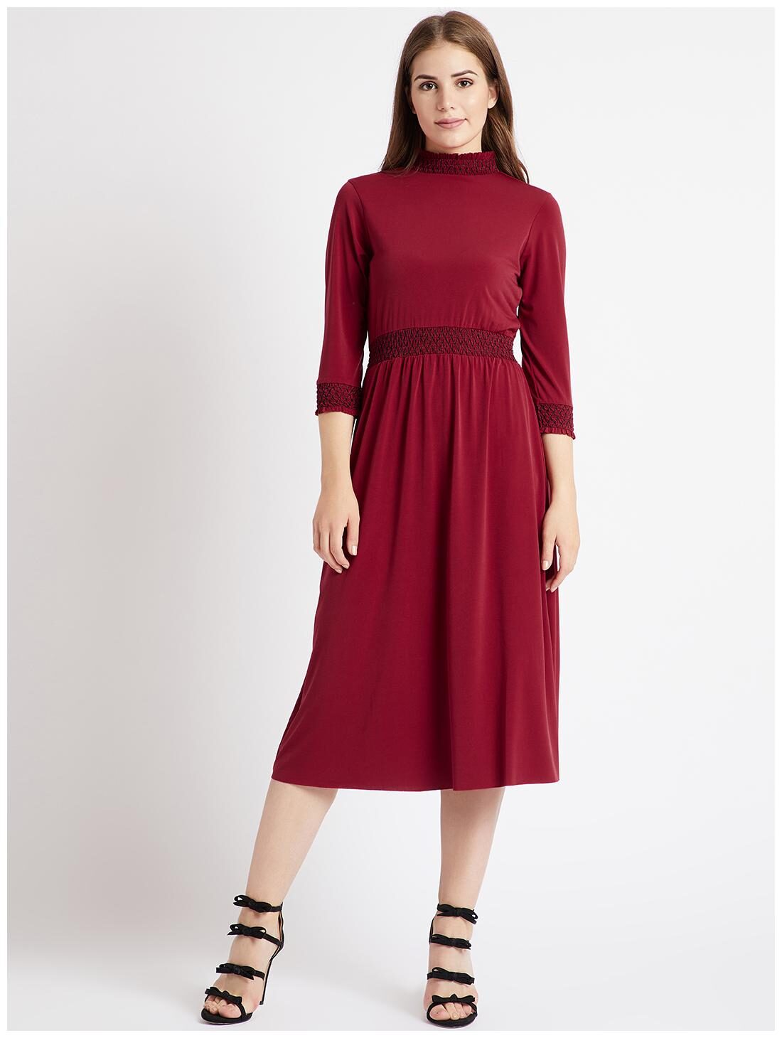 

Cover Story Maroon Solid Maxi dress