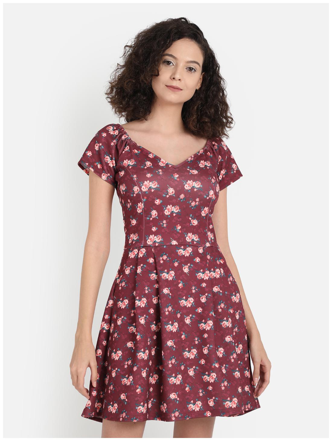 

Cover Story Maroon Floral Wrap dress
