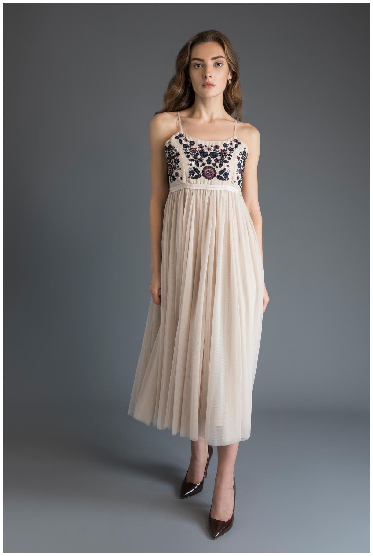 

Cover Story Crepe Embroidered Beige A Line Dress Women